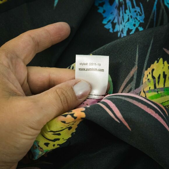 Yumi Kim S Silk Black Floral Print 3/4 Sleeve Top - Picture 5 of 5